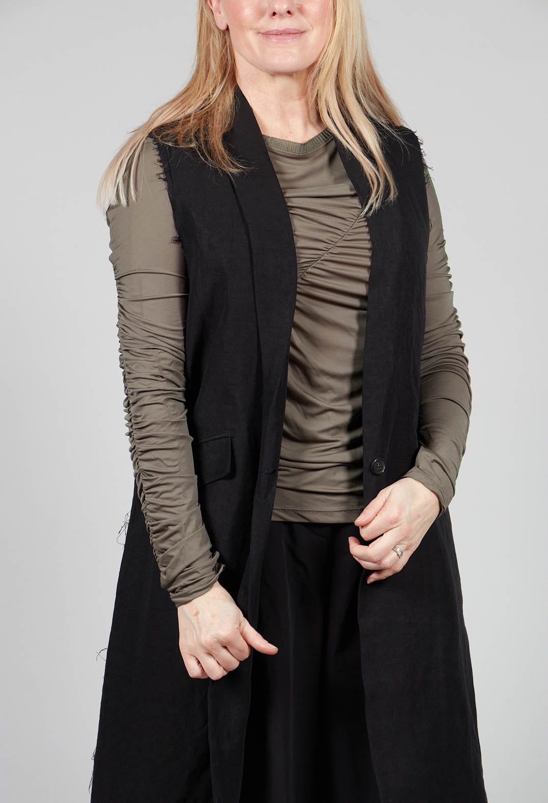 Longline Linen Waistcoat in Black