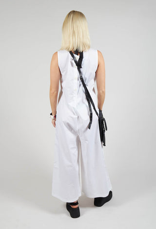 Drop Crotch Jumpsuit with Lettering in White