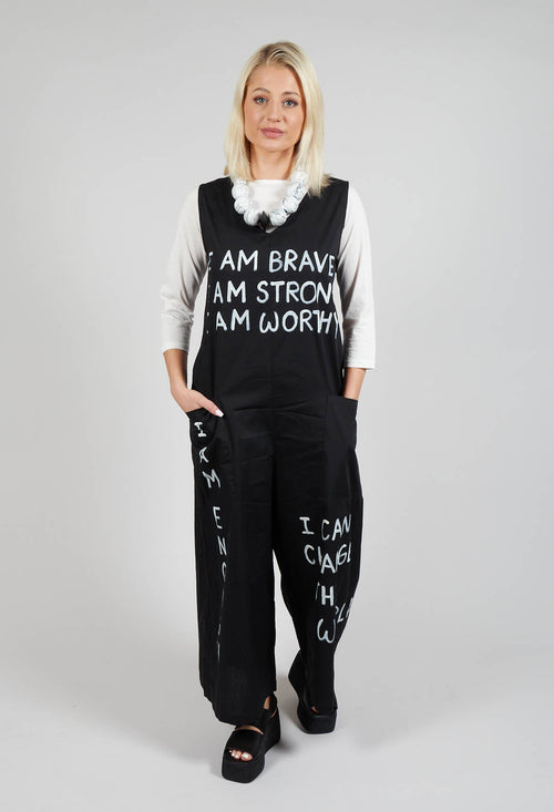 Drop Crotch Jumpsuit with Lettering in Black