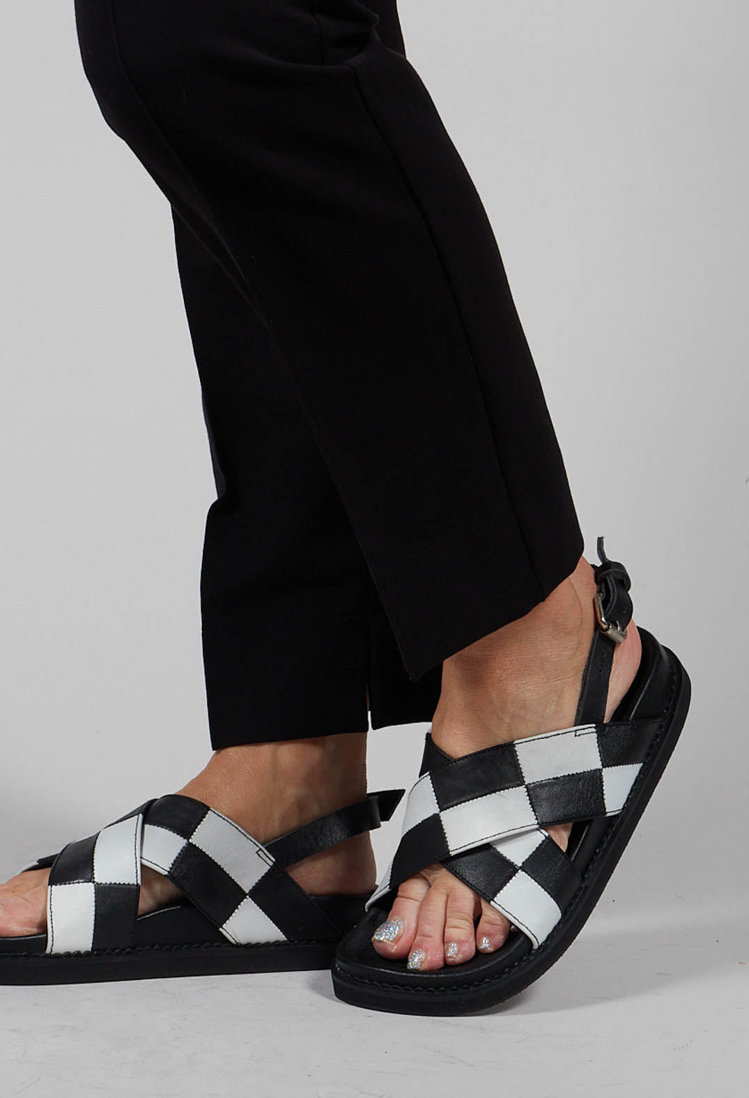 Cross Strap Sandal in Black and White Check