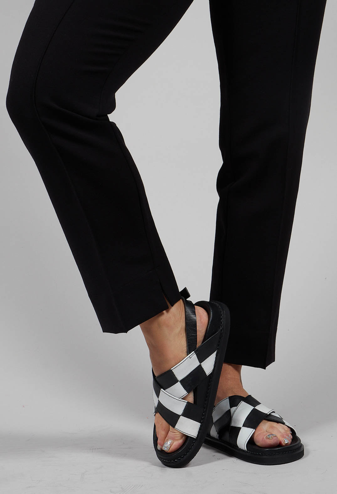 Cross Strap Sandal in Black and White Check