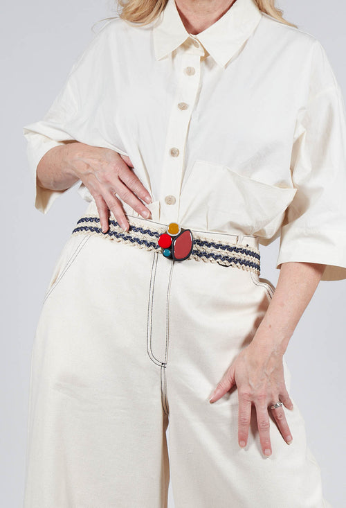 Elasticated Natural Woven Belt with Multicolour Buckle