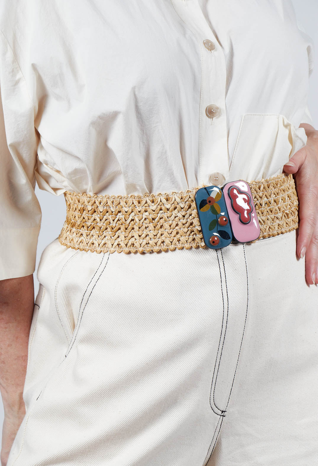 Wide Elasticated Woven Belt with Buckle Detail