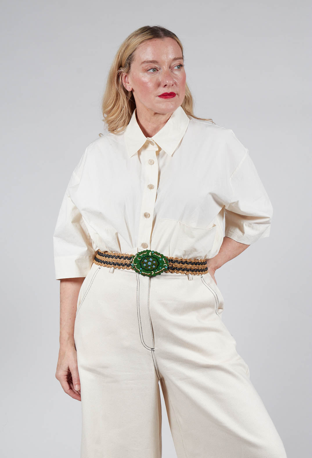 Elasticated Natural Woven Belt with Large Feature Buckle