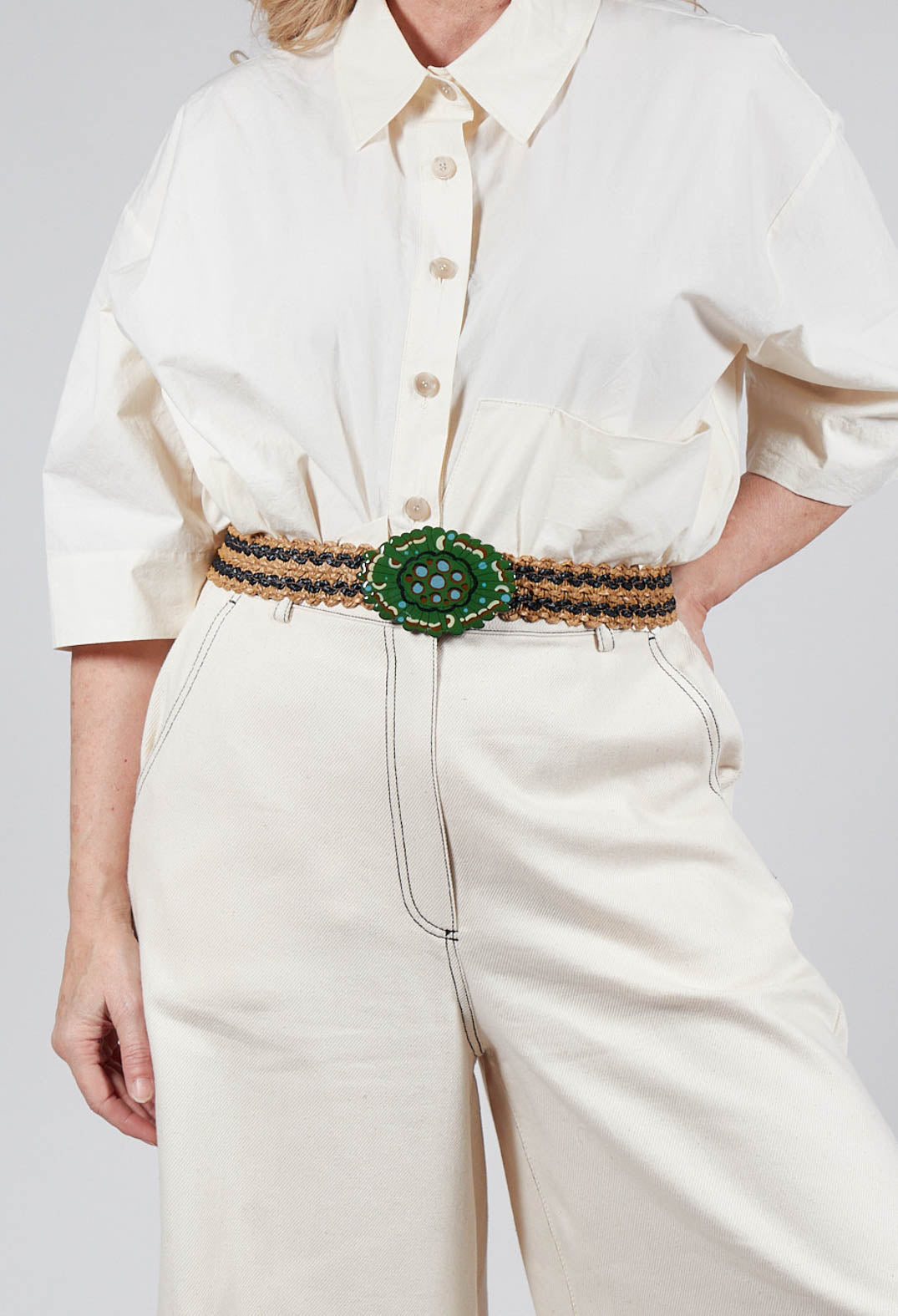 Elasticated Natural Woven Belt with Large Feature Buckle