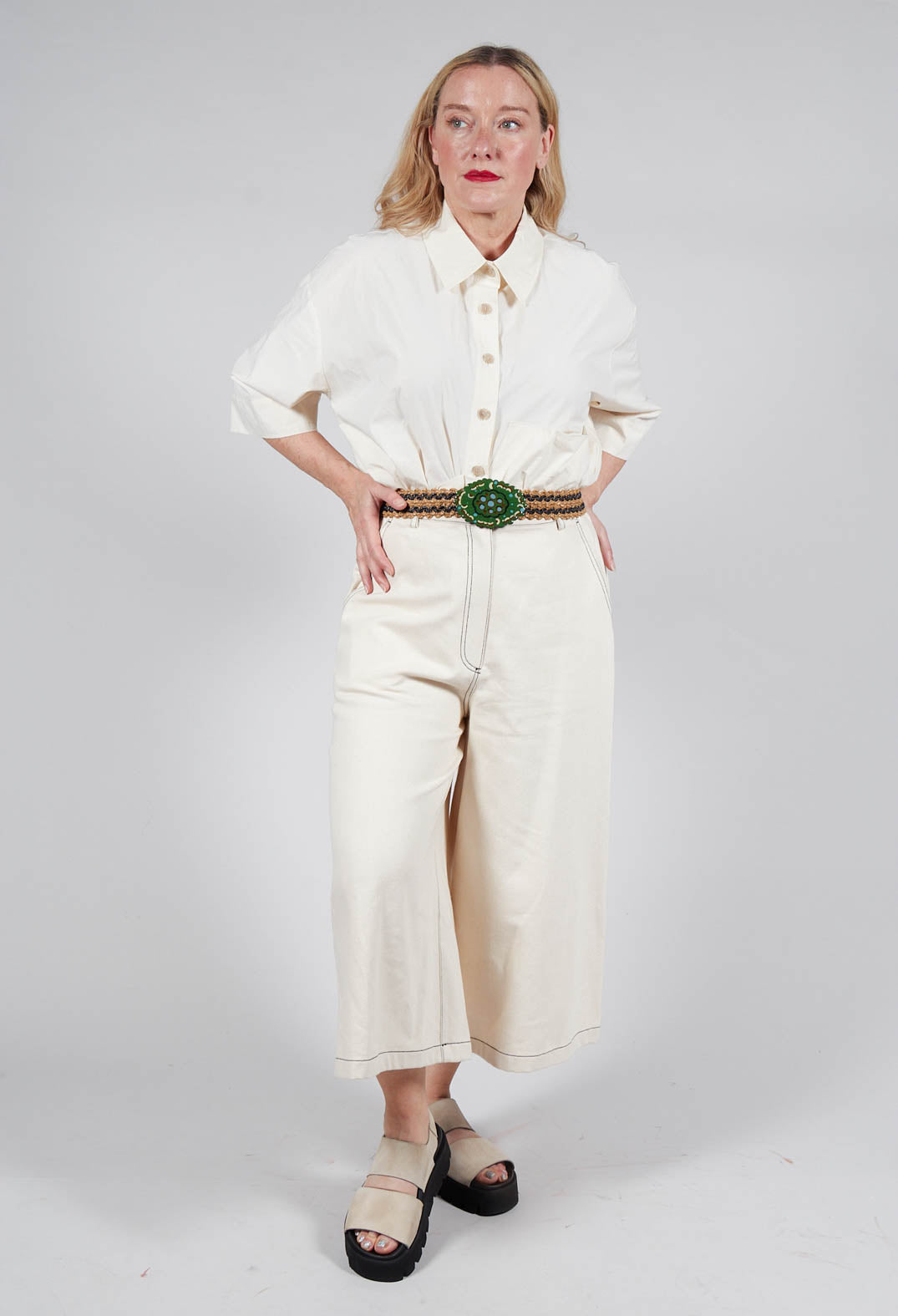 Elasticated Natural Woven Belt with Large Feature Buckle