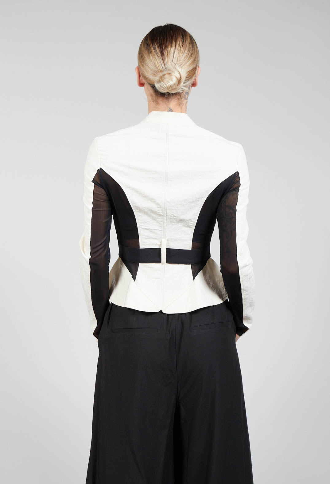 Mesh Panelled Jacket with Belt in Bianco