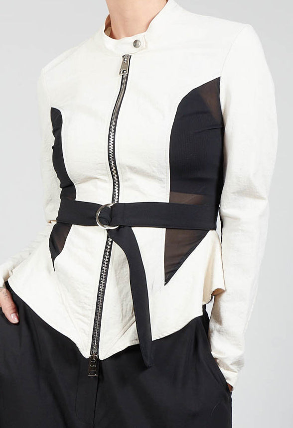 Mesh Panelled Jacket with Belt in Bianco