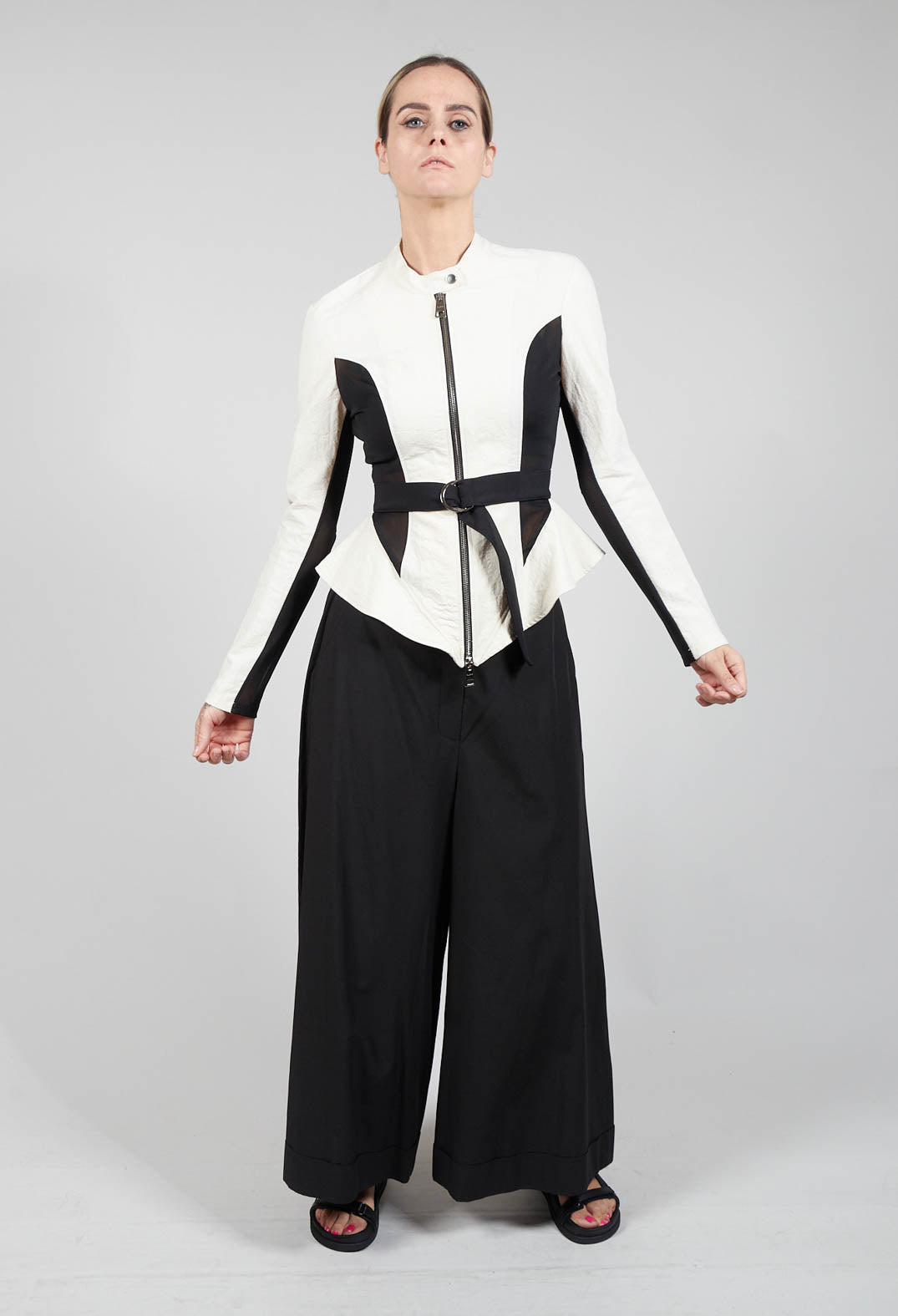 Mesh Panelled Jacket with Belt in Bianco