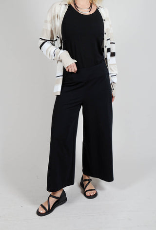 Cropped Wide Leg Jersey Trousers in Black