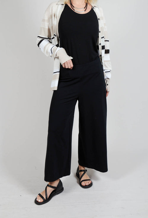 Cropped Wide Leg Jersey Trousers in Black