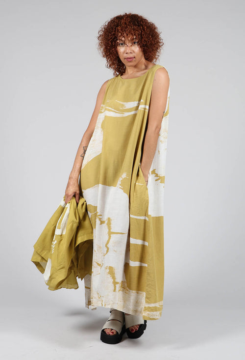 Midi Dress with Motif in Mustard