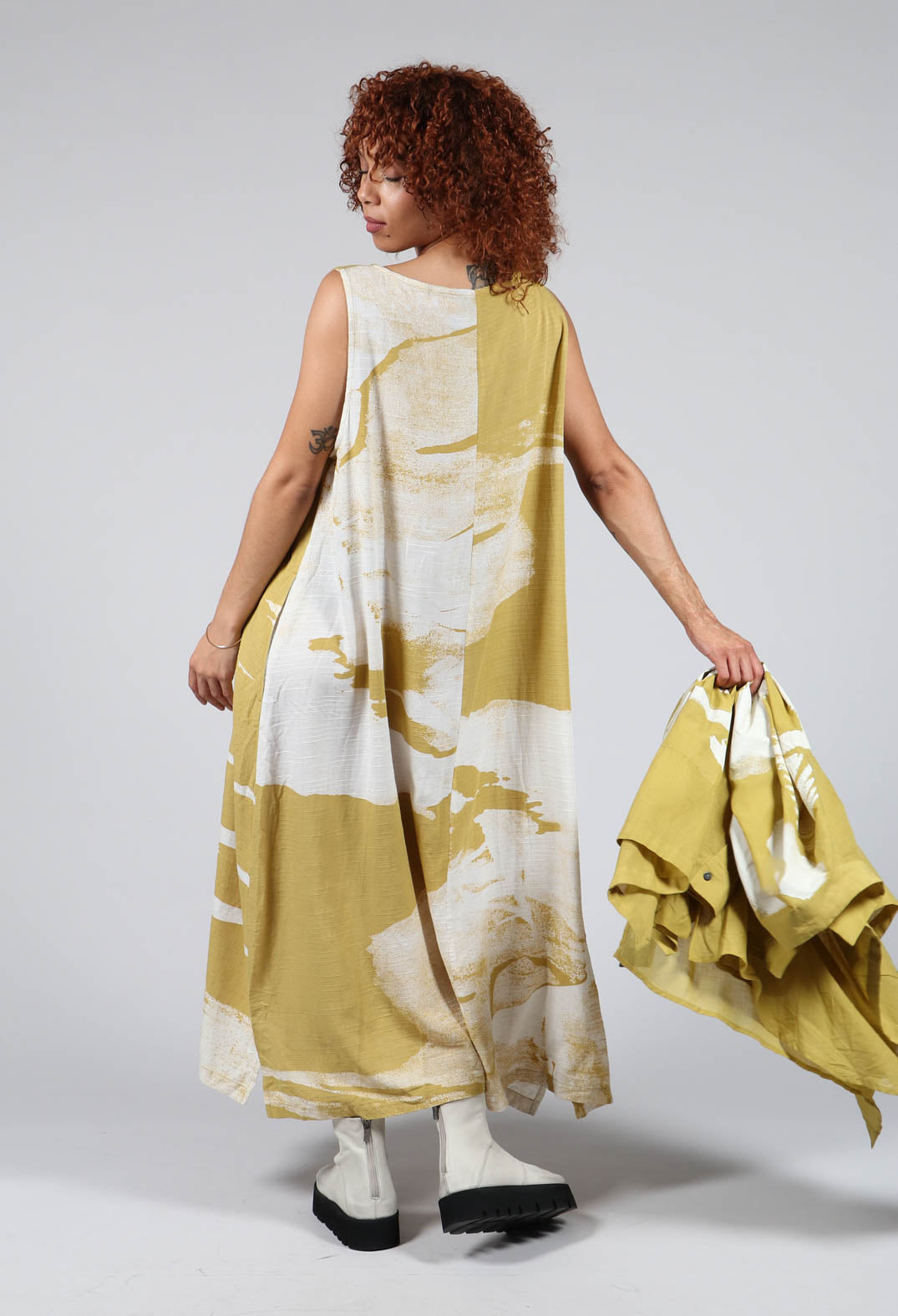 Midi Dress with Motif in Mustard