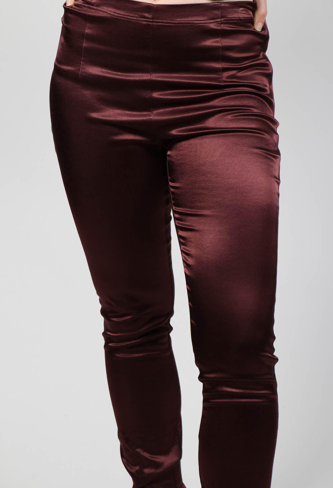 Satin Skinny Fit Trousers in Wood