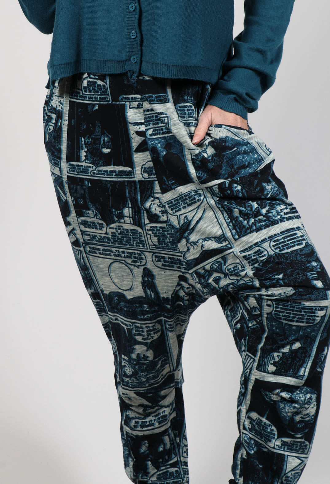 Jersey Drop Crotch Trousers in Ink Print