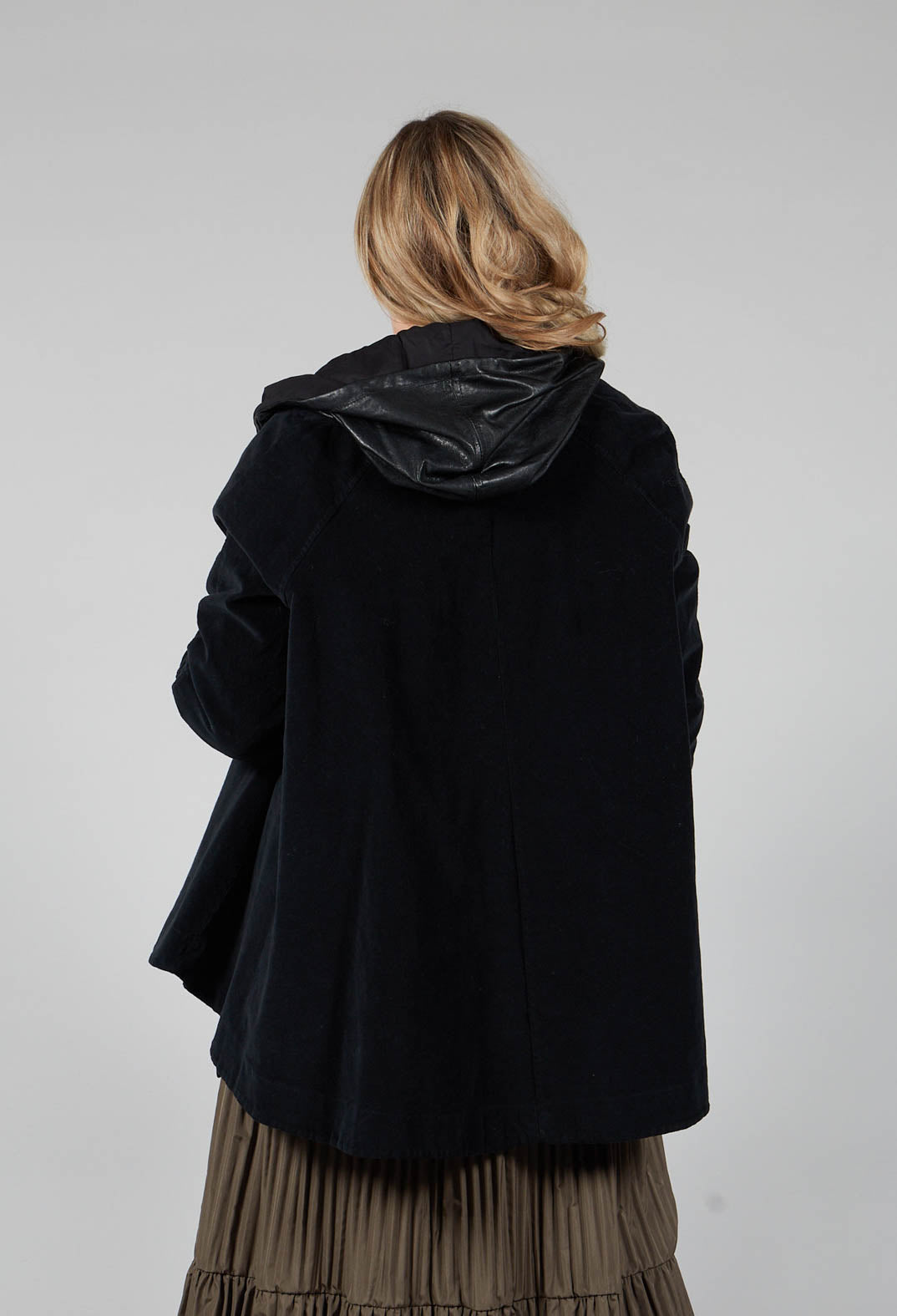 Cotton Flare Button Coat in Black