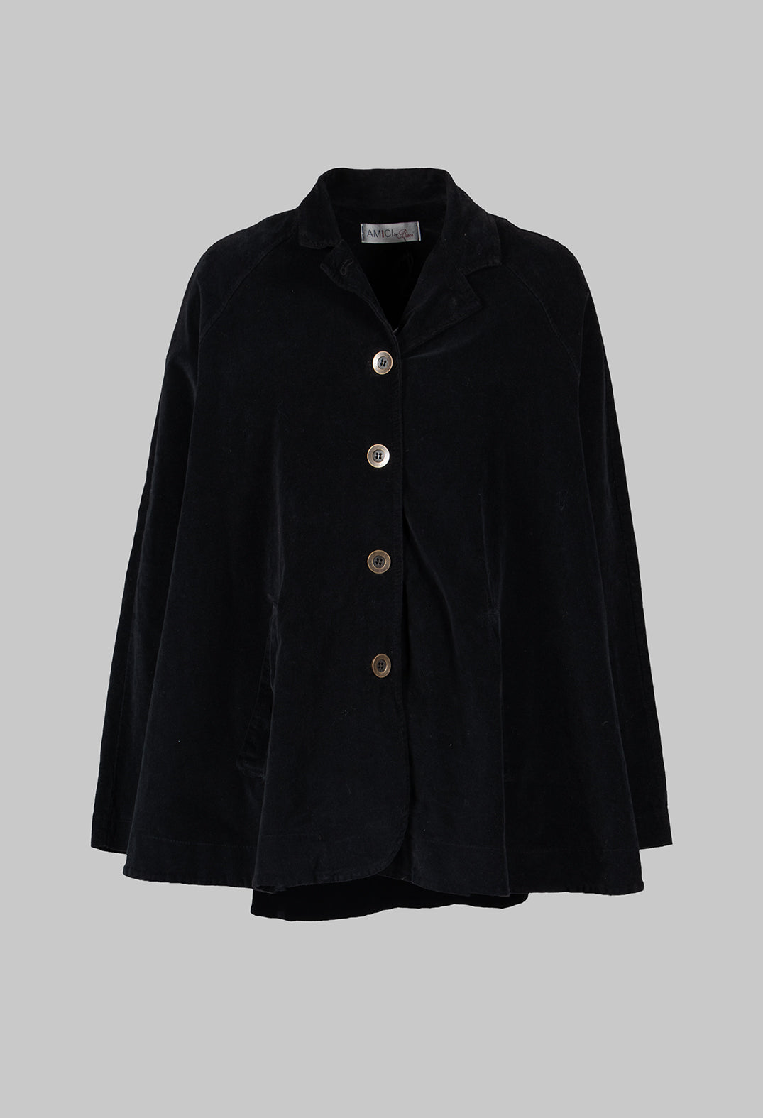 Cotton Flare Button Coat in Black