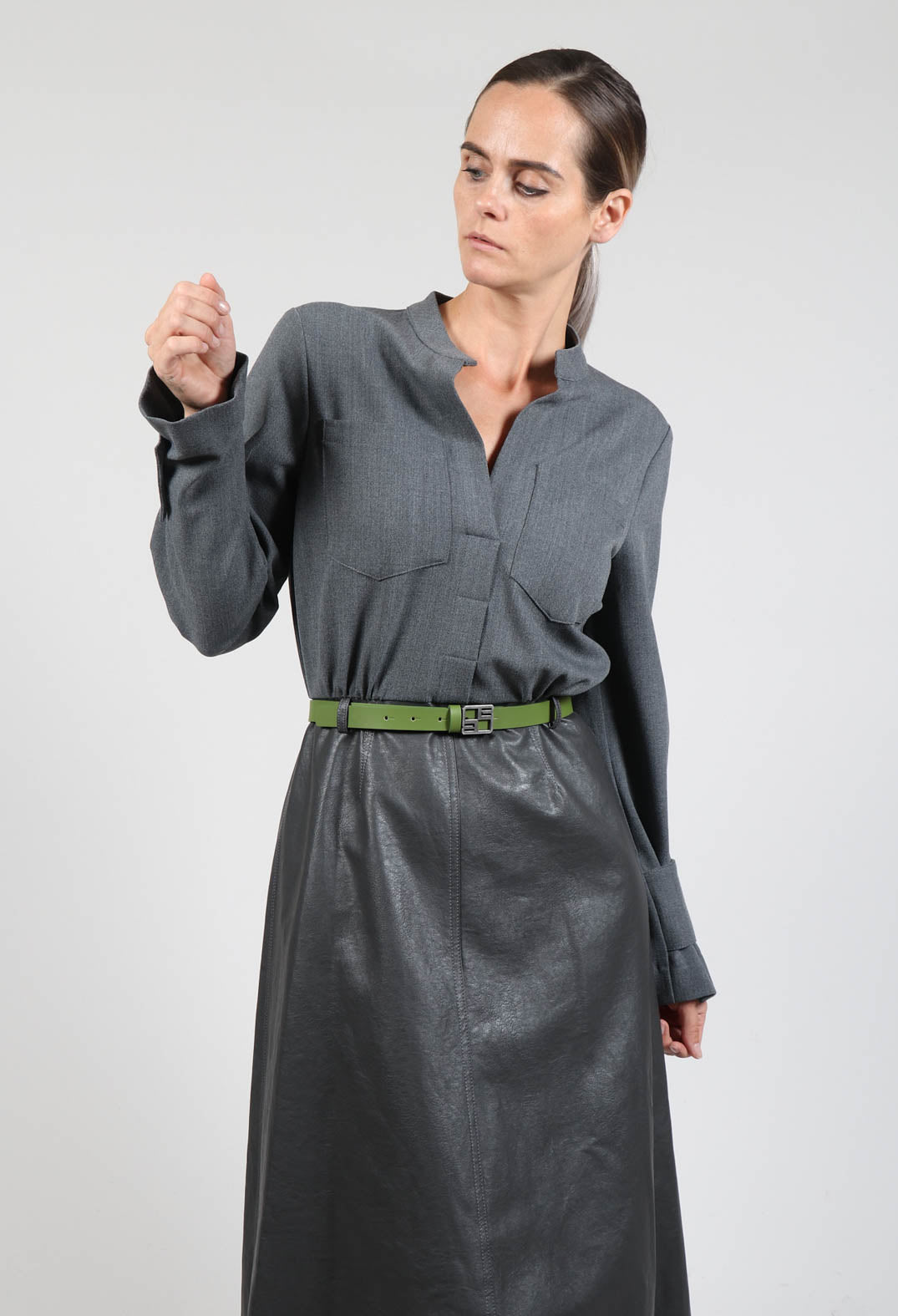 Dual Fabric Metallic Dress in Anthracite