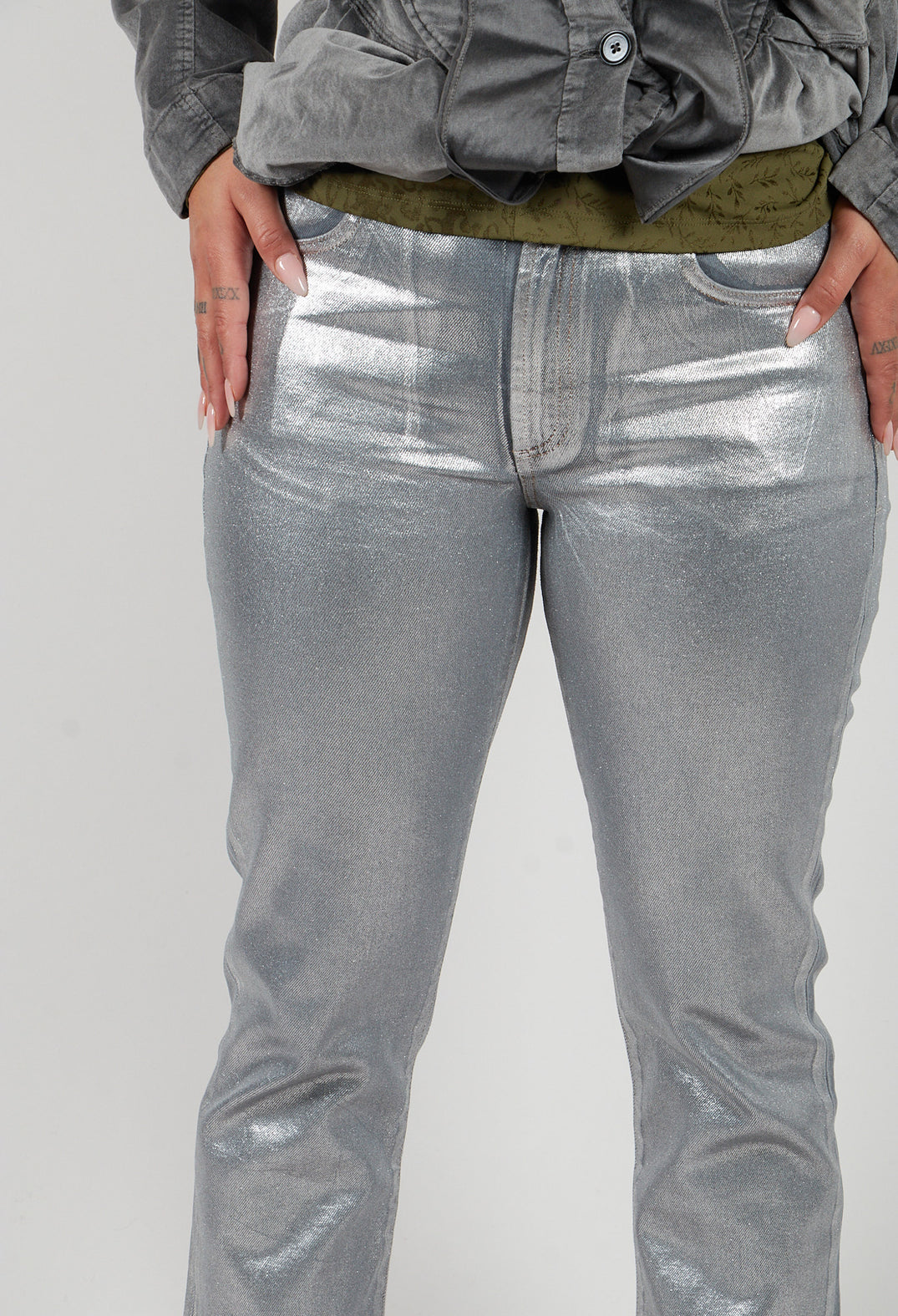 Coated Slim Fit Jeans in Silver