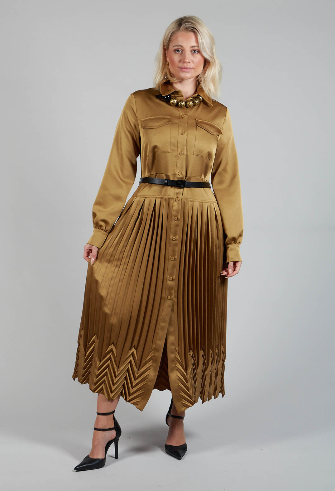 Brown satin shirt dress online