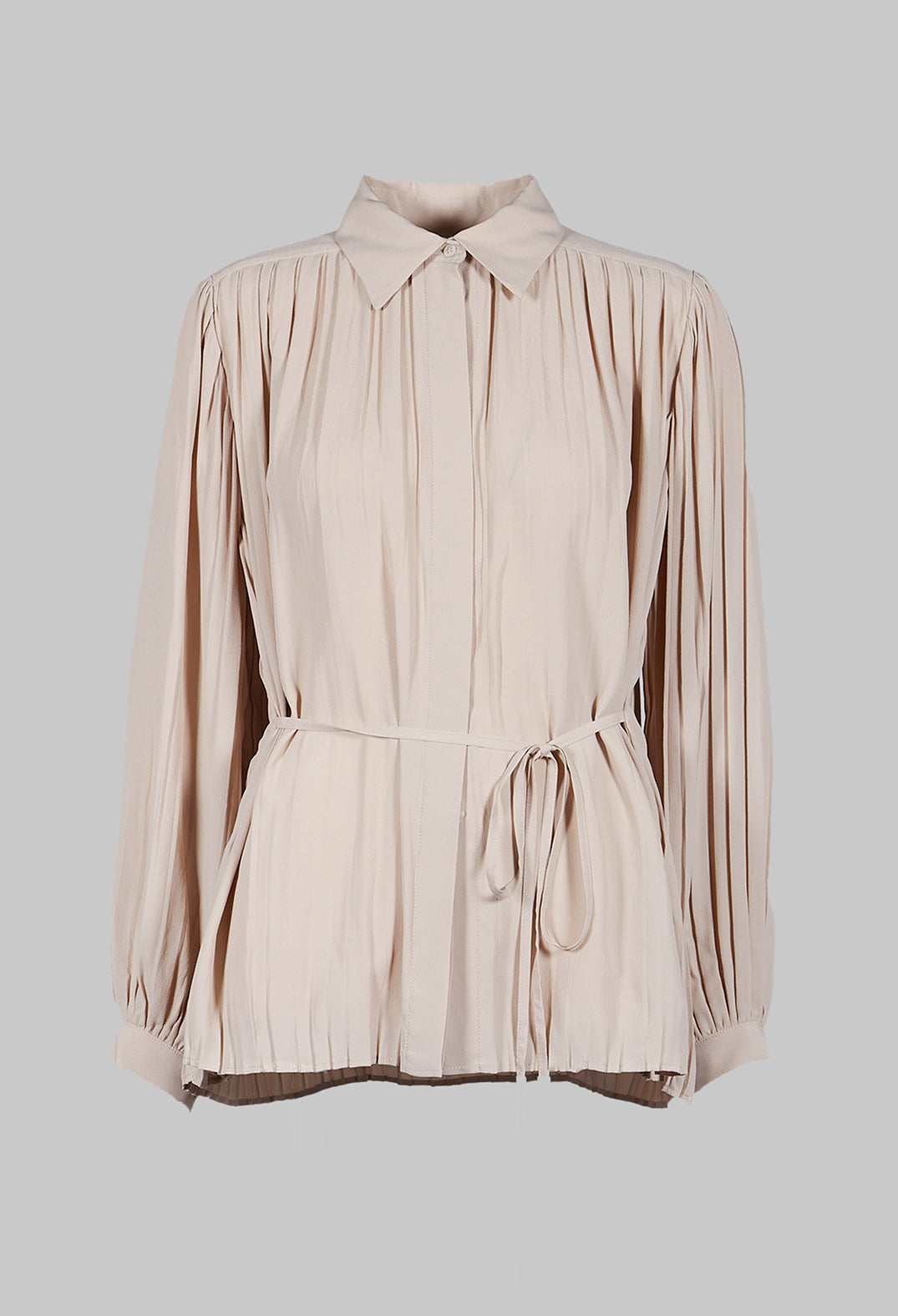 Torre Lightweight Pleated Shirt in Beige