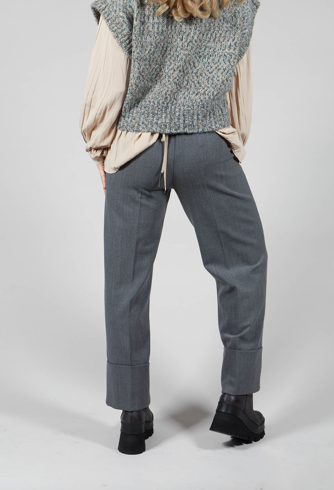 Tailored Trousers with Elasticated Waist in Grey