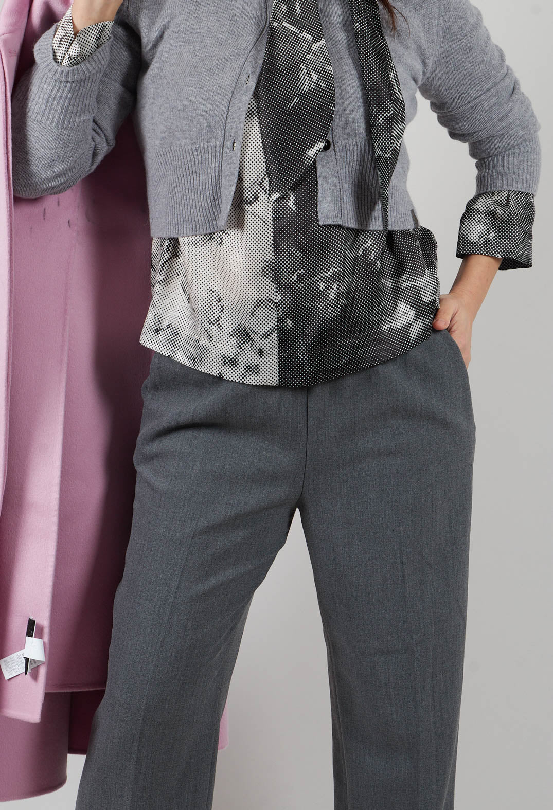 Tailored Trousers with Elasticated Waist in Grey