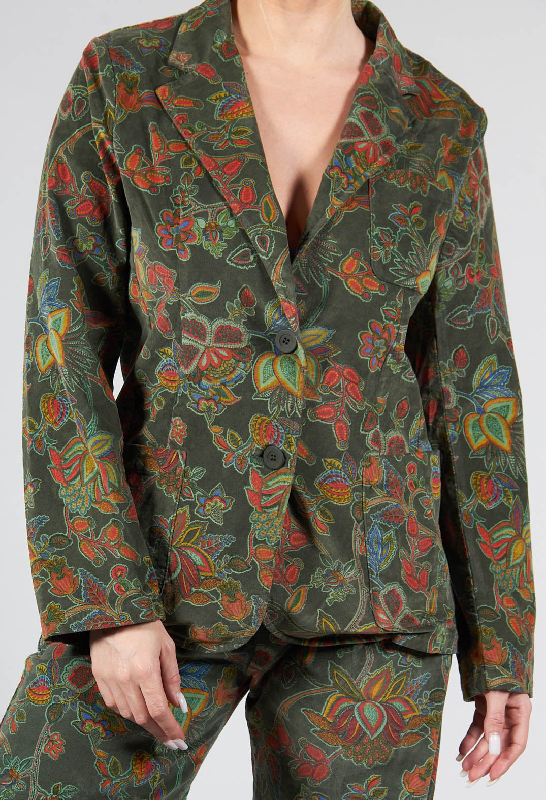 Velvet blazer with online floral/ paisley pattern