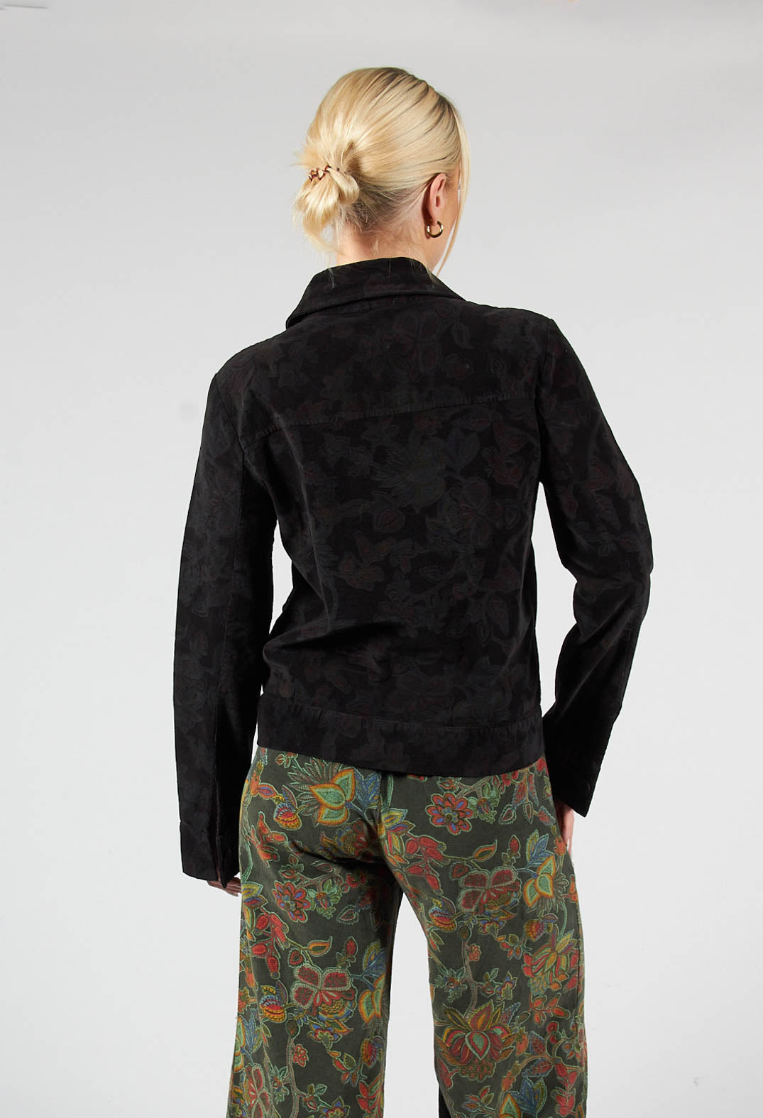 Paisley Print Short Cord Jacket in Black