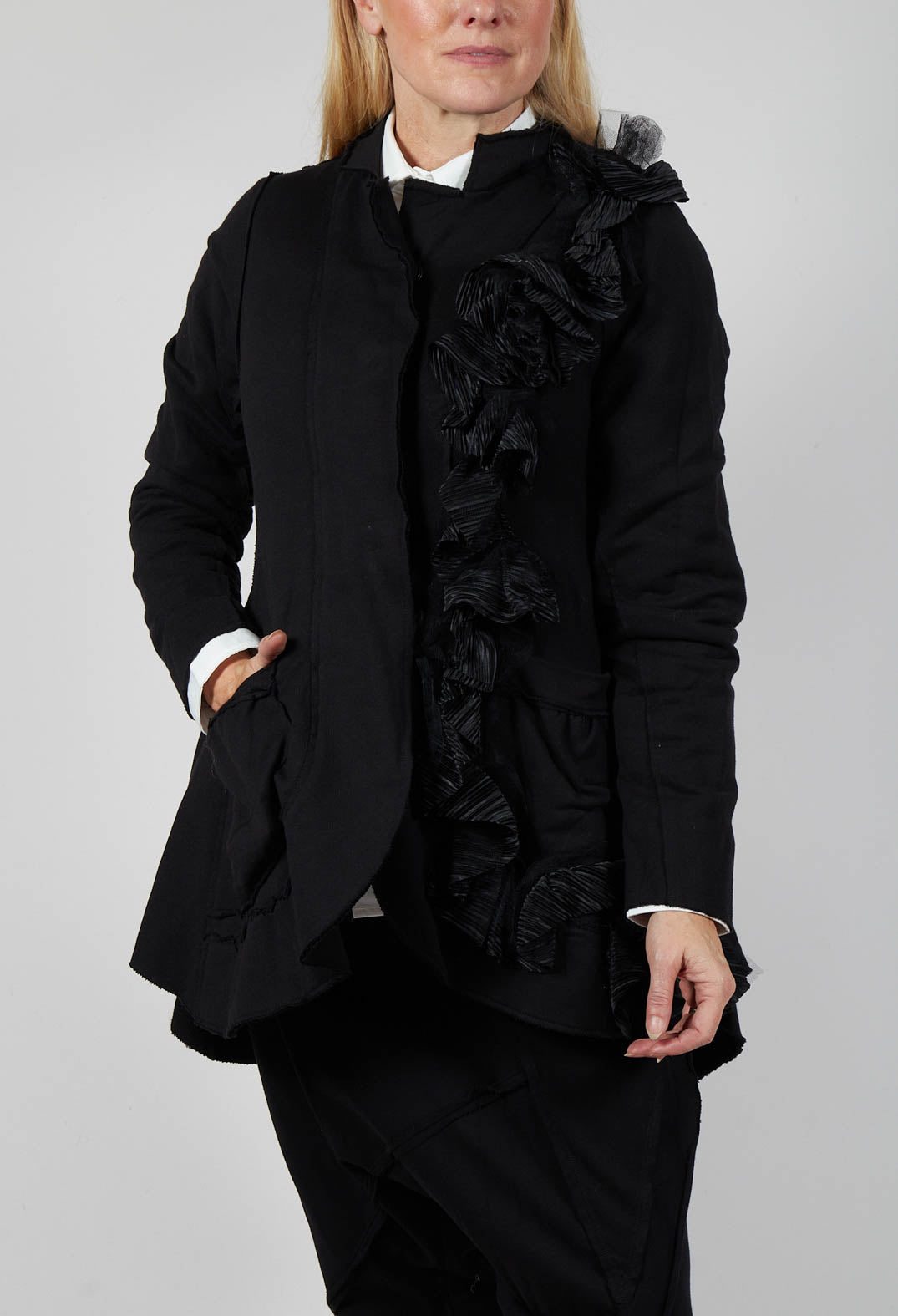 Ruffle Blazer in Black