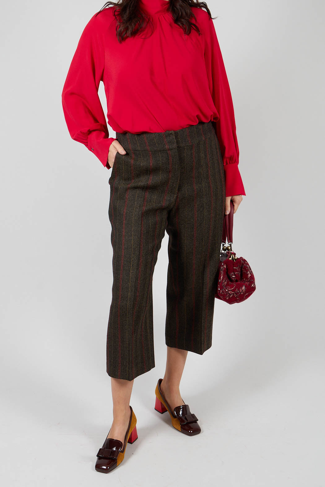 Cropped Trousers in Brown Tweed