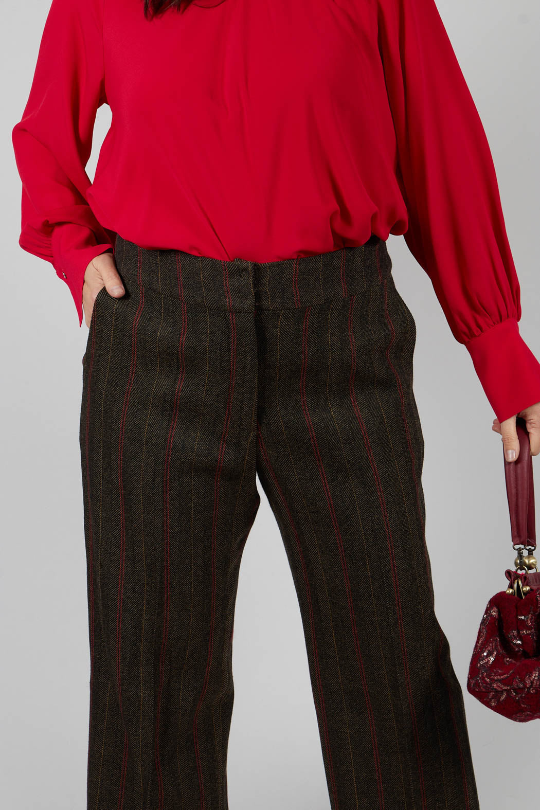 Cropped Trousers in Brown Tweed