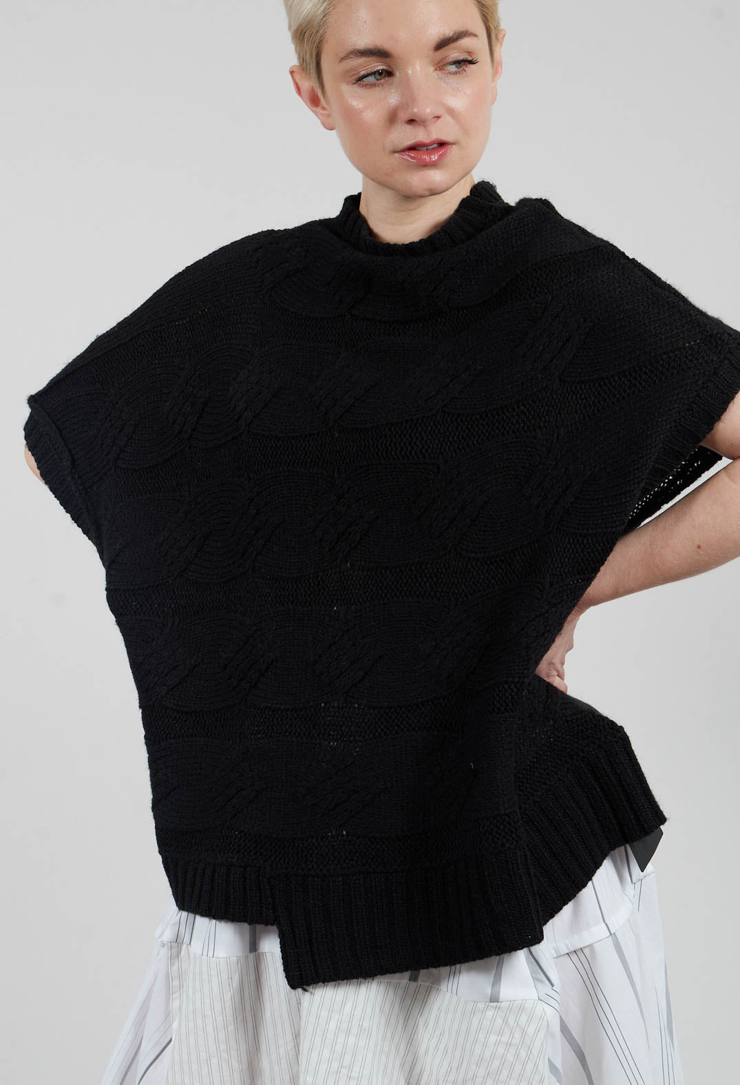 Short Sleeve Knitted Jumper in Black