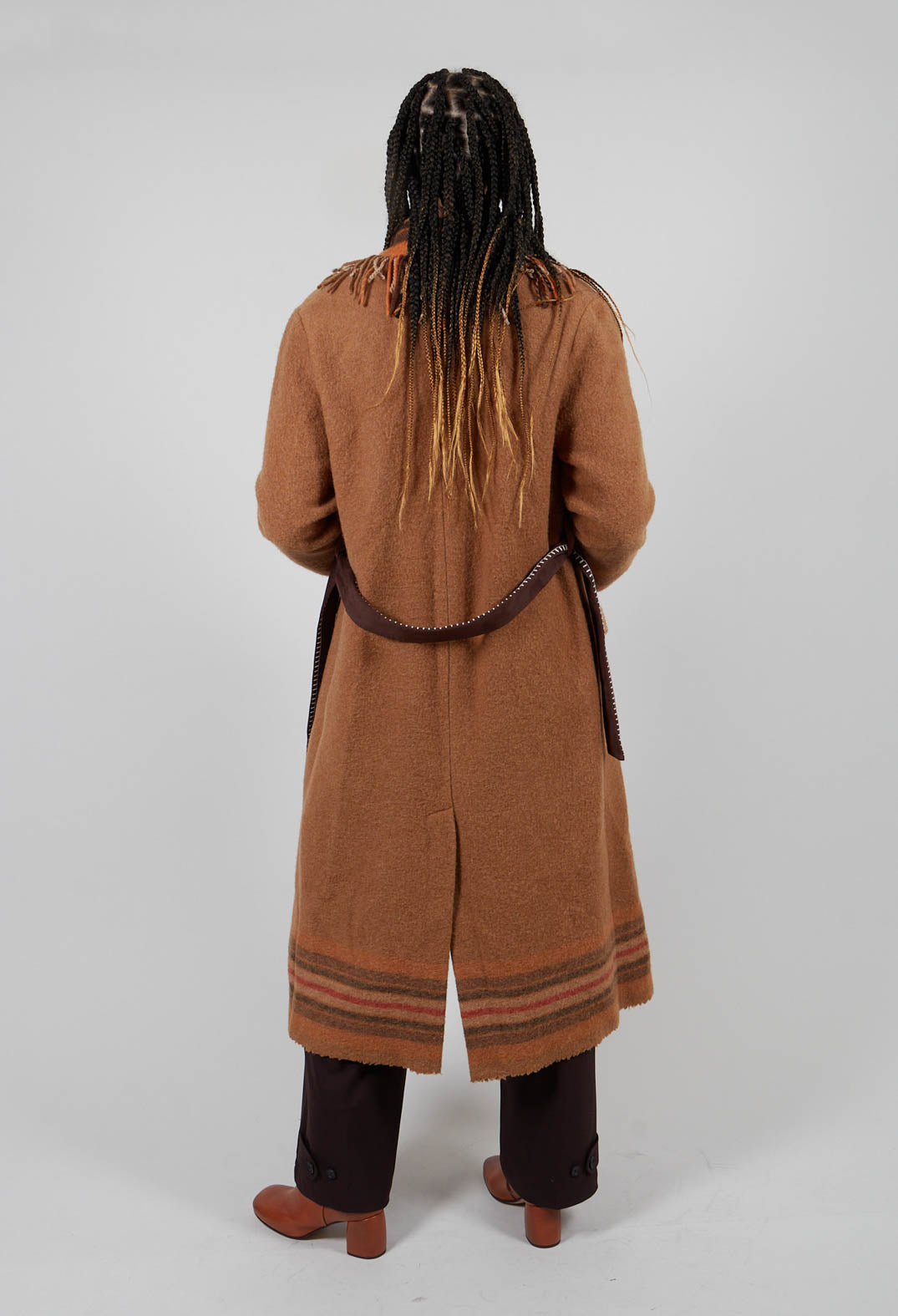 Coat with Fringes and Belt in Cinnamon