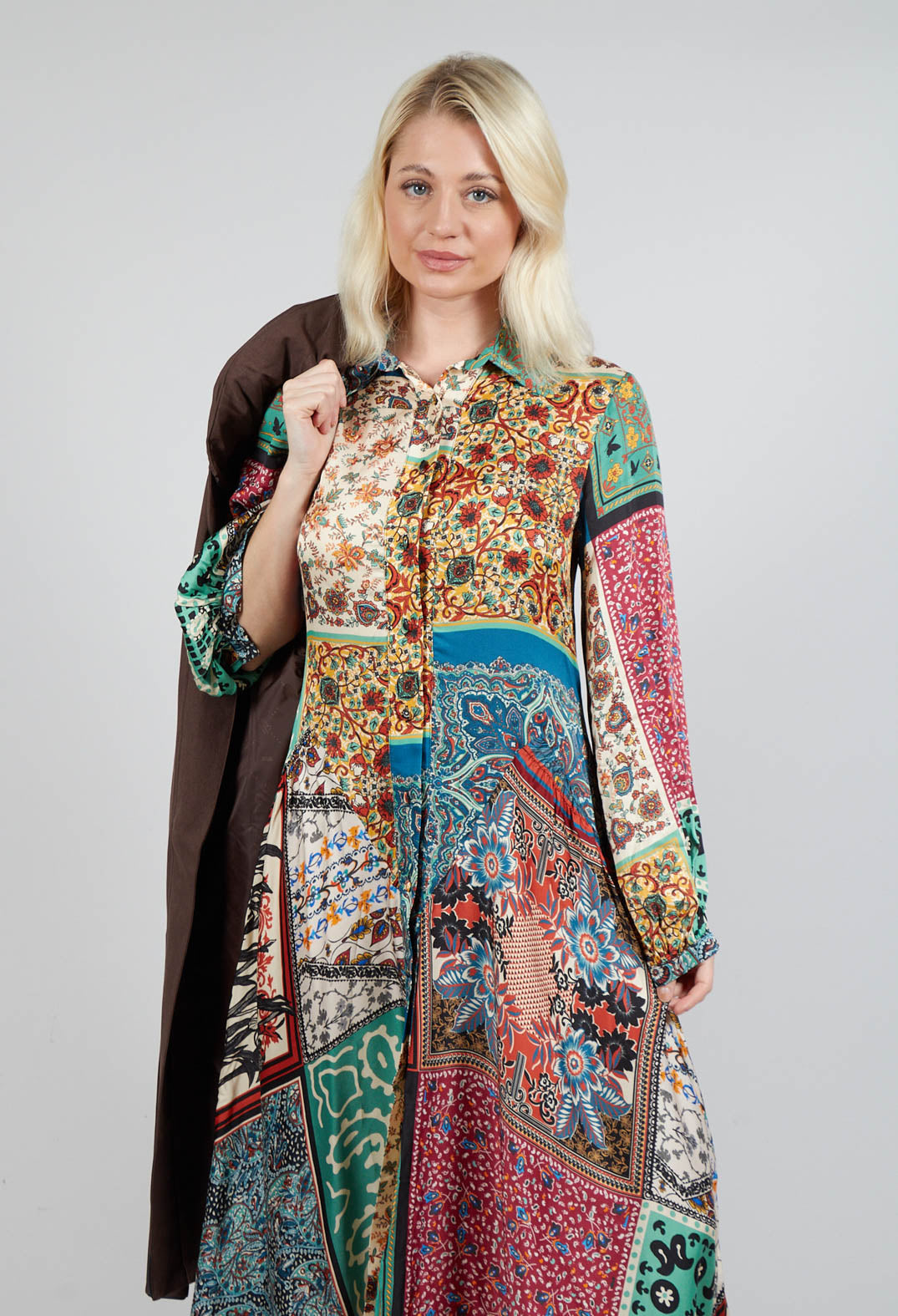 Chemise Dress in Patchwork Foulard Print