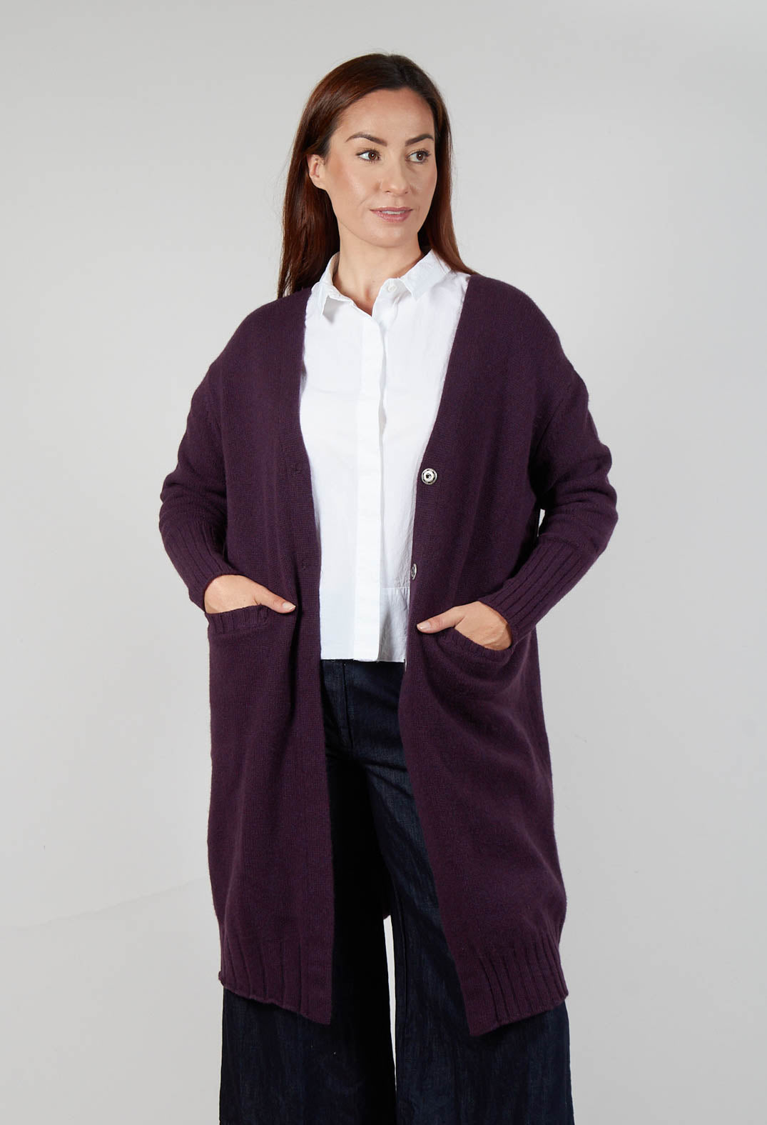 Long Cardigan in Aubergine