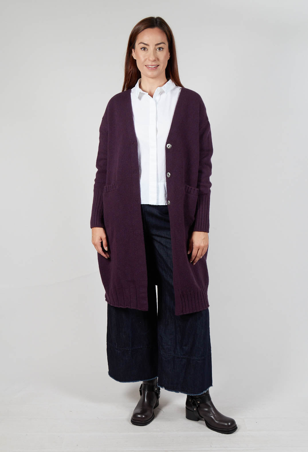 Long Cardigan in Aubergine