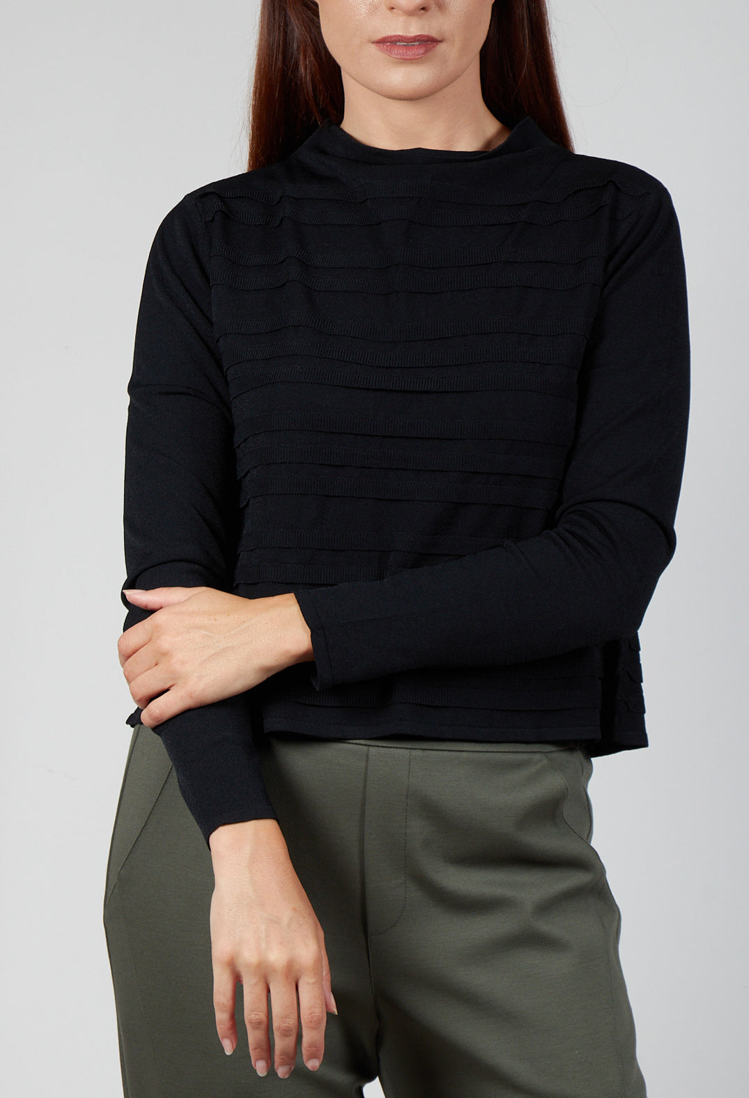 Wide Neck Stripe Sweater In Black