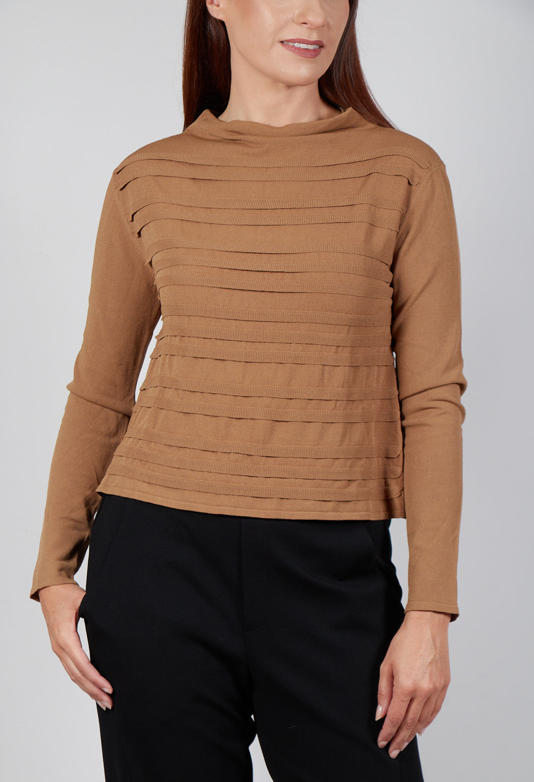 Wide Neck Stripe Sweater In Brown