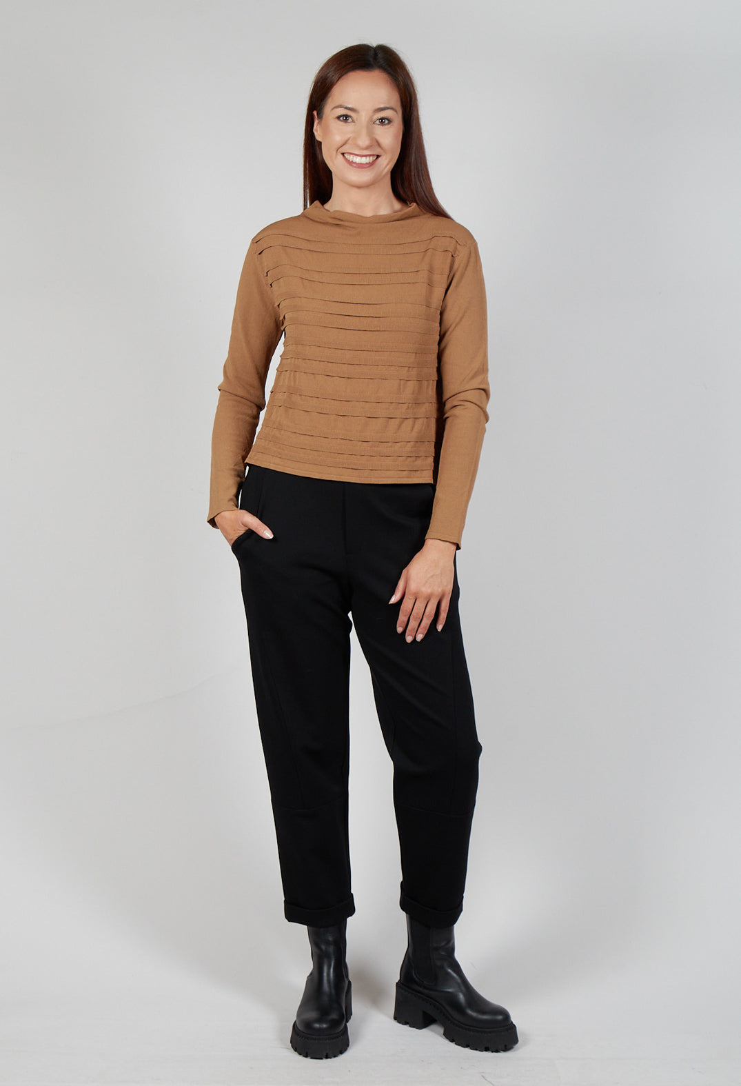 Wide Neck Stripe Sweater In Brown