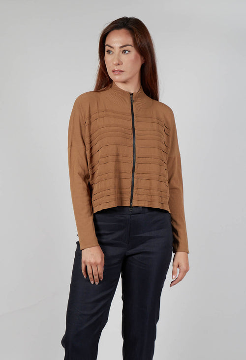 Zip Up Stripe Cardigan in Brown