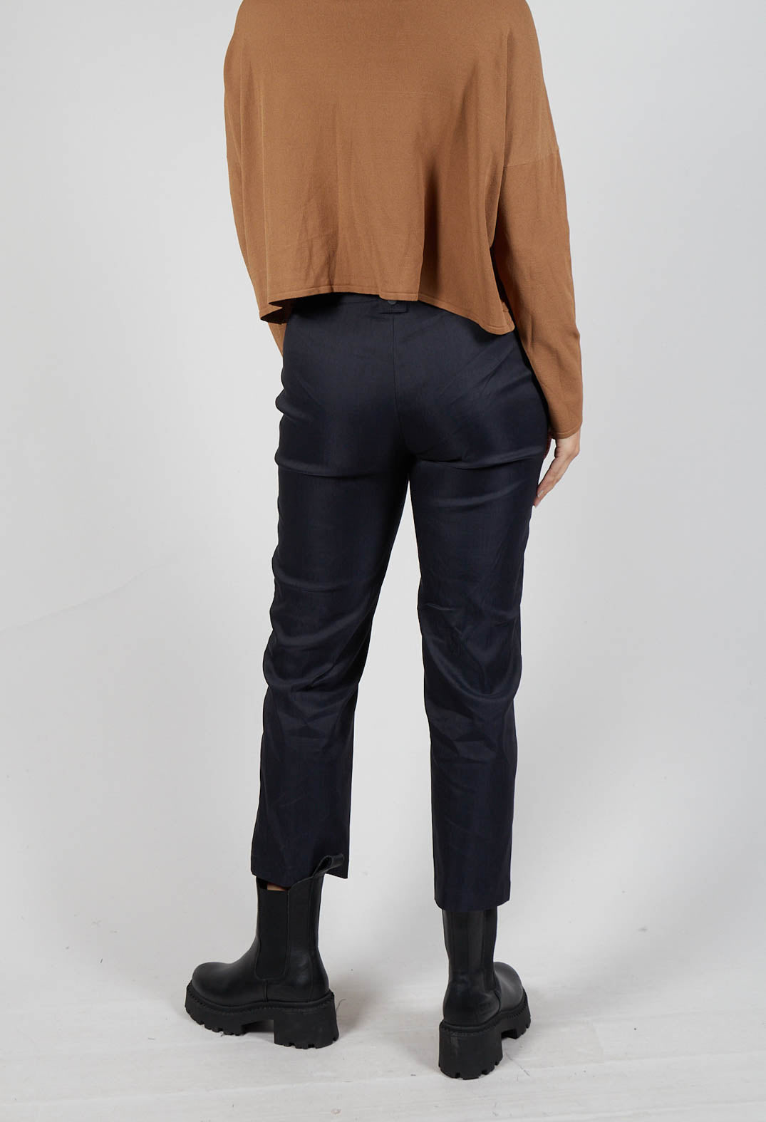 Linen Straight Leg Trousers in Navy