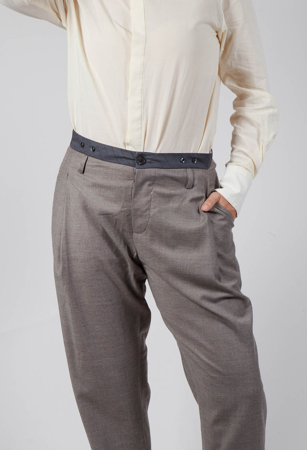 Contrast Band Trousers in Original Grey