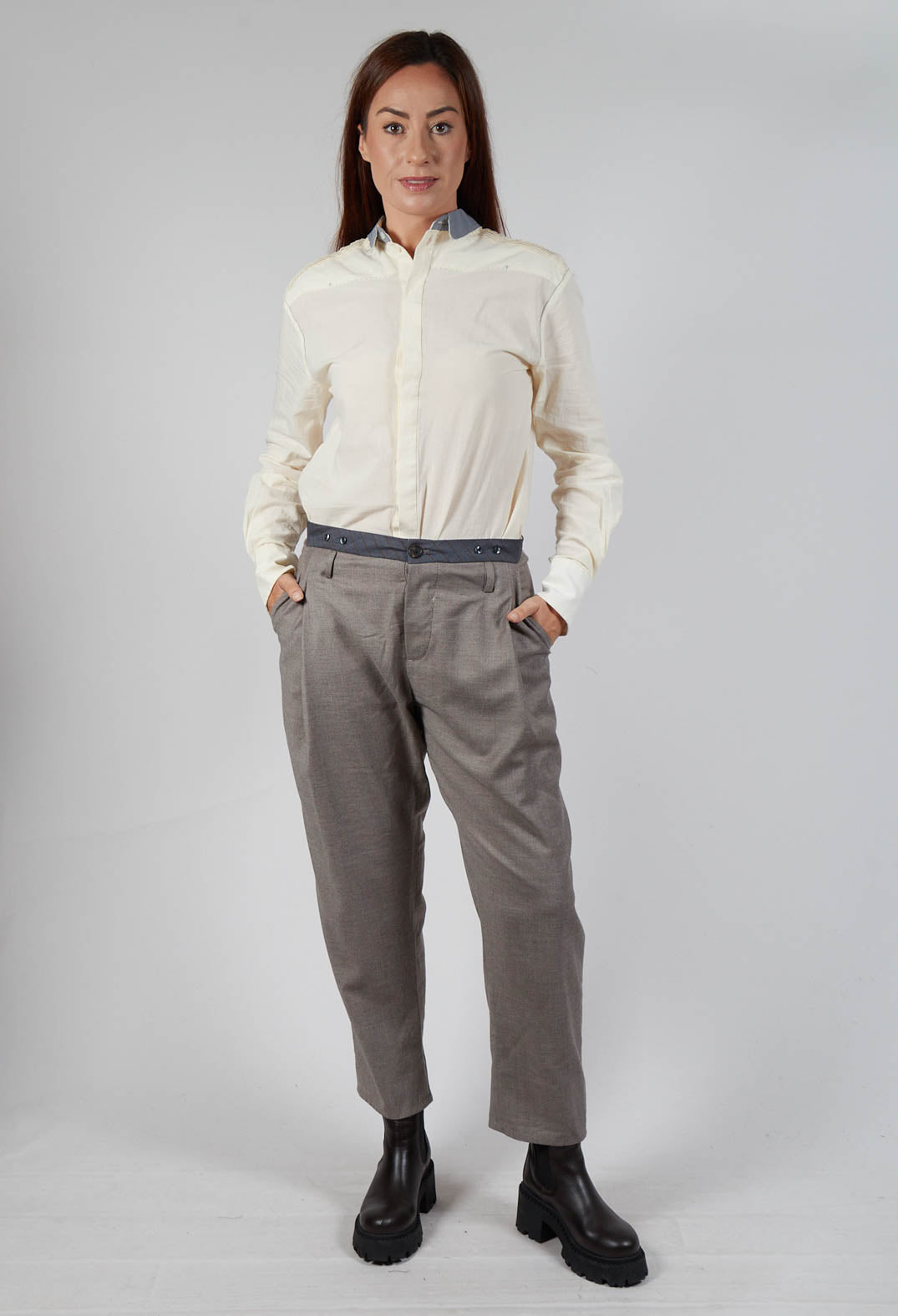 Contrast Band Trousers in Original Grey