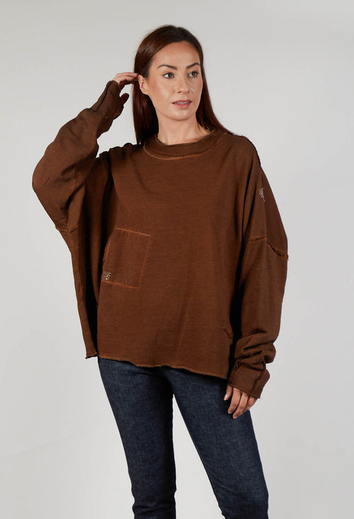 Raw Edged Stitch Top in Original Brown