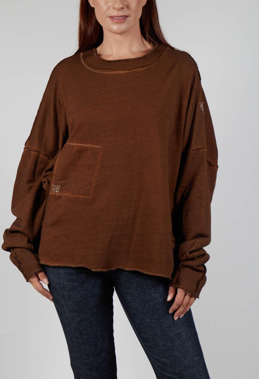 Raw Edged Stitch Top in Original Brown