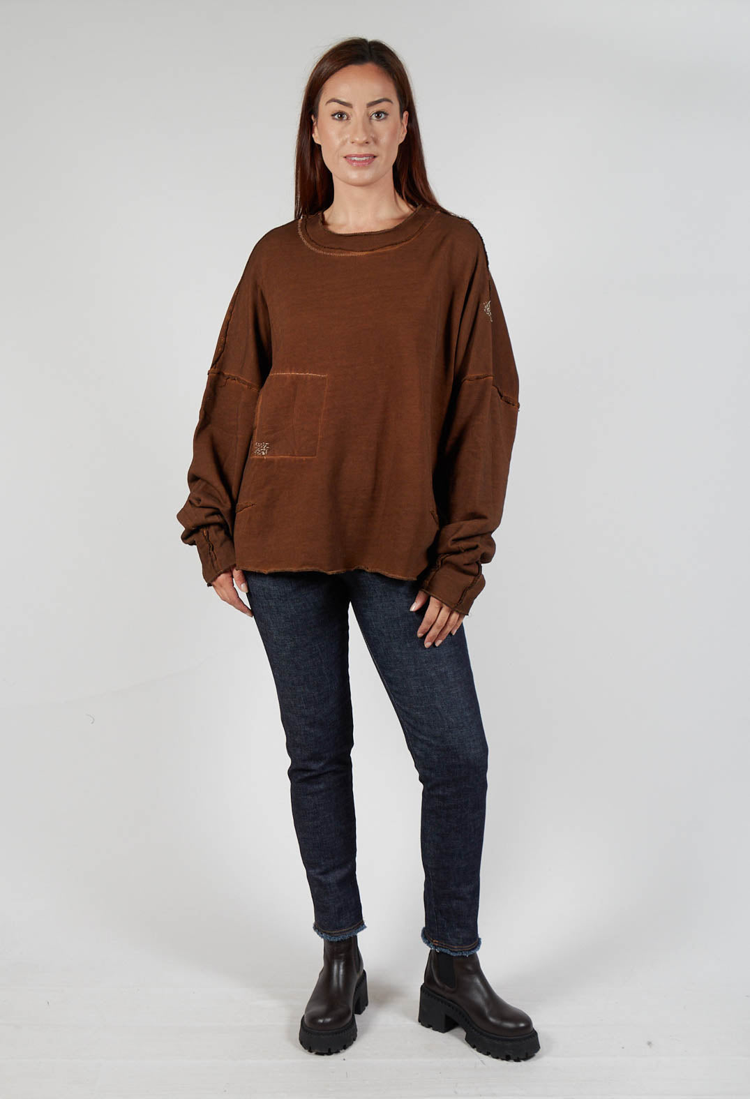 Raw Edged Stitch Top in Original Brown