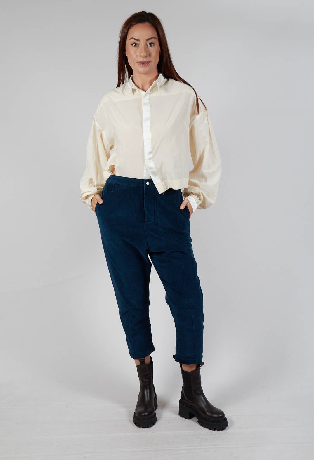 Velvet Straight Leg Trousers in Original Blue