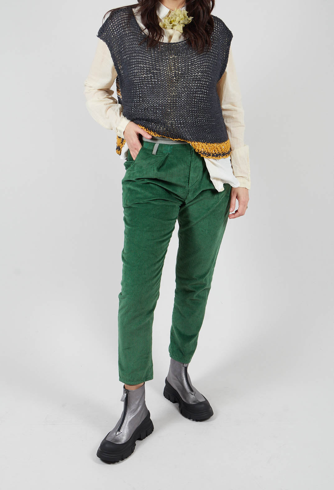 Corduroy Straight Leg Trousers in Original Green