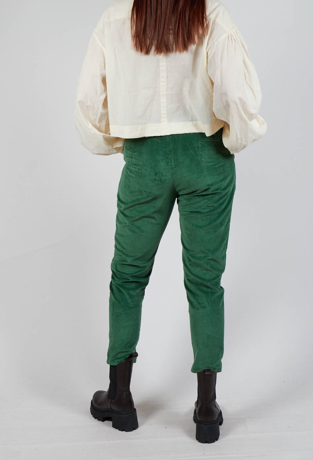 Corduroy Straight Leg Trousers in Original Green